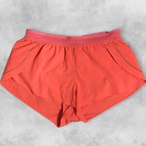 Lululemon Short Sweat Wicking Secure Waistband Zippered Pocket Vibrant Coral W 2